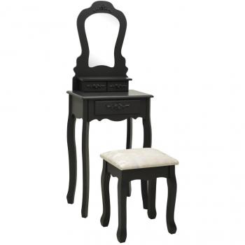 vidaXL Juego de tocador y taburete de madera paulownia negro 50x59x136 cm