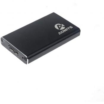 Adwits USB 3.0 UASP a mSATA 3030/3050 Adaptador SSD SuperSpeed, Carcasa de Caja de Disco Duro Externa de Aluminio para Samsung 850 EVO, KingSpec,Unidad de Estado sólido Transcend y más, Negro