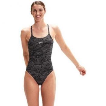 Bañador de una pieza para mujer Speedo con estampado integral y tirantes cruzados - Negro - Talla 16 UK