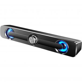 Altavoz Gaming Garage Tst USB Compacto con Luz LED, Barra de Sonido Negra para PC y TV
