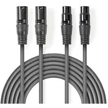Cable de Audio Balanceado XLR | 2x XLR 3 Pines Macho - 2x XLR 3 Pines Hembra | 5.0 m | Gris Oscuro