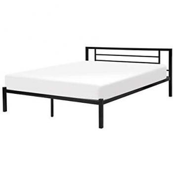 Cama de metal negro con somier de láminas 160 x 200 cm y cabecero moderno Cusset
