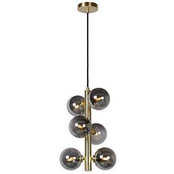Lámpara Colgante Tycho, 6 Luces, Oro Mate y Gris Humo - Ø25.5 cm