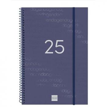 Finocam - Agenda Espiral Year 2025 Semana Vista Vertical Azul Enero 2025 - Diciembre 2025 (12 meses) Español, dimensiones 165x242 mm