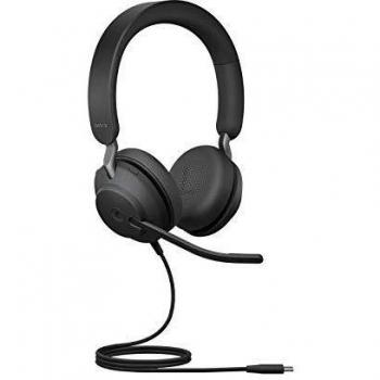 Jabra Evolve2 40 Auriculares Estéreo con Cancelación de Ruido y Tecnología de Llamada con Tres Micrófonos - Certificados para Microsoft Teams - Cable USB-C - Negro