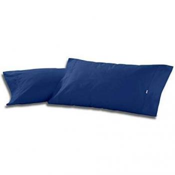 ESTELA - Funda de Almohada Combi Liso Color Azulón - 2 Piezas de 45x95 cm - 50% Algodón-50% Poliéster - 144 Hilos