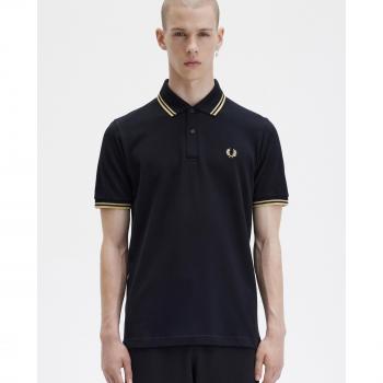 Fred Perry Men's Original Twin Tipped Polo Shirt - Black/Champagne, Size Large