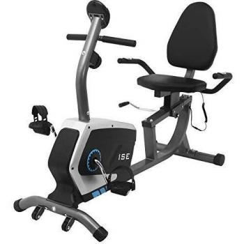 ISE Bicicletas Estaticas Reclinadas, Bicicleta Estática con Respaldo, 8 Niveles de Resistencia, Sensor de Pulso, Entrenamientos de Recuperación, Máx. 120 kg, SY-6801