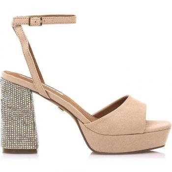 Mariamare Sandalias Roseta para Mujer en Antelina Beige con Tacón de Glitter, Altura de Tacón 9cm, Cierre con Hebilla y Puntera Redonda