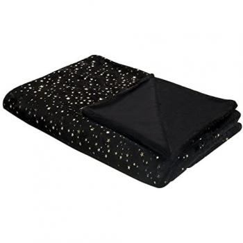 Manta de Poliéster Negra 150 x 200 cm con Patrón de Estrellas Doradas