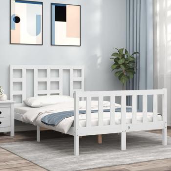 Estructura de cama con cabecero madera maciza blanco 120x200 cm