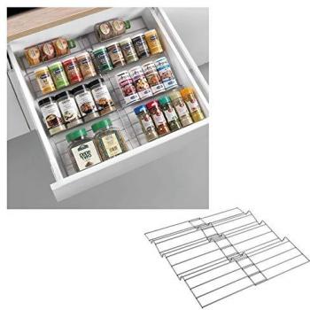 Organizador de Cajón Extendible X PAND de Metaltex, Especiero extensible de 4 niveles, 2 piezas, color plateado, dimensiones: 26x47x3cm