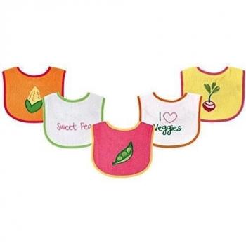 Luvable Amigos bebé Pack de 5 frutas y verduras colorido PEVA Drooler babero rosa Pink Veg