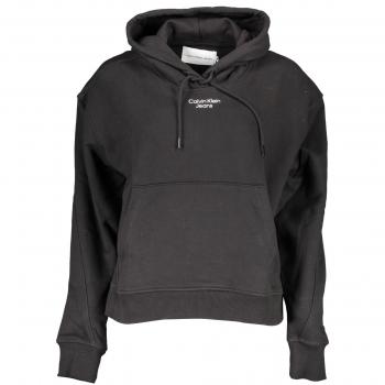 Calvin Klein Women's Black Cotton Hooded Sweatshirt with Logo - XL