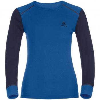Odlo L/S Crew Neck Camiseta Térmica, Mujer, Azul
