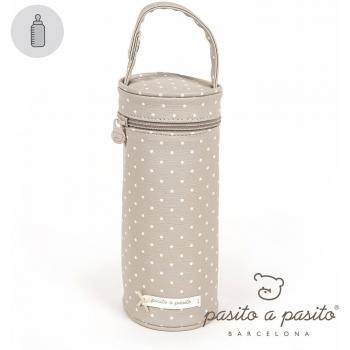 Pasito a Pasito - Funda para biberón Atelier en polipiel beige con topito blanco