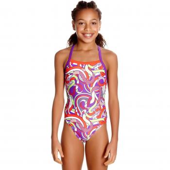 Speedo Astro Fizz Allover Thinstrap Bañador Espalda Cruzada, Niñas, Morado
