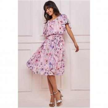 Goddiva Wrap Back Flutter Sleeve Midi Dress - Pink