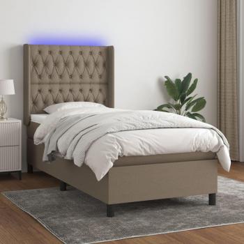 Cama blanda con colchón y luces LED Tortoria 90x190 cm en tela gris taupe