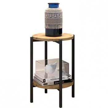 Mesa auxiliar Comfivo 221, Aglomerado laminado, Negro, 60cm, Redonda - Roble Artisan + Negro