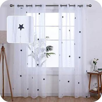 Amazon Brand - Umi Cortinas Translucidas Decorativas con Motivos Lluvia de Meteoros con Ojales 2 Piezas 140x229cm Gris