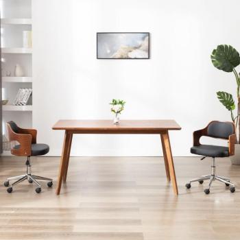 Silla giratoria de oficina negra en madera curvada y cuero sintético
