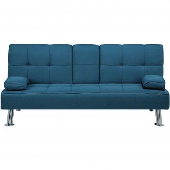Sofá Cama 3 Plazas Azul Convertible Click Clack con Mesa Abatible Modelo Roxen