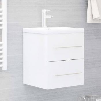 Gabinete con lavabo integrado brillante blanco en madera de ingeniería