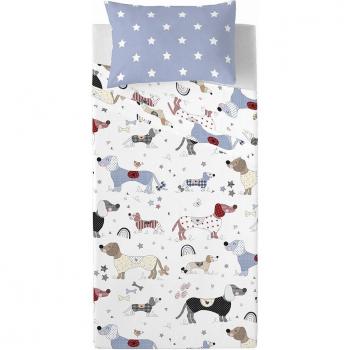 Juego de Sábanas Infantil 100% Algodón Doggy Patch Cool Kids Fabricado en España, incluye 2 piezas