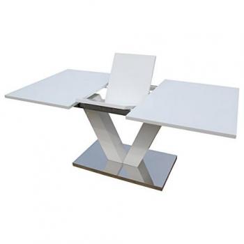 Mesa Extensible Lora en MDF Blanco Lacado 140-180cm, Moderno y Rectangular para 6 Personas