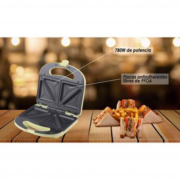 Bastilipo SW-780-A Sandwichera eléctrica para 2 sándwiches SW-780A con molde Triangular, 780 W, Aluminio, Plástico, Vainilla