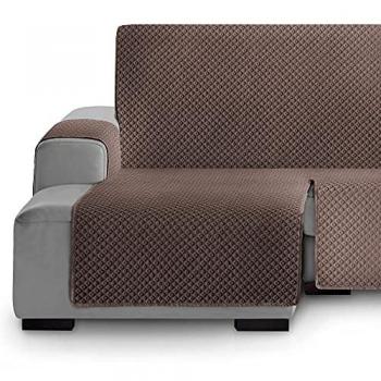 Funda Cubre Sofá Chaise Longue Acolchado Brazo Corto o Largo, Protector Antimanchas Ajustable, Modelo Círculos, Color Marrón, Especial para Mascotas