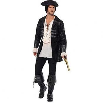 Smiffys Buccaneer Pirate Jacket Chaqueta, Color Negro, L-Size 42-44