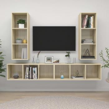 Mueble de salón de pared 4 piezas vidaXL color roble Sonoma, aglomerado, incluye mueble TV y mesa de TV en madera de ingeniería