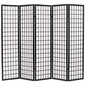 vidaXL Biombo Plegable con 5 Paneles Estilo Japonés 200x170cm Negro Decoración