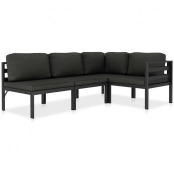 4-Piece Anthracite Aluminum Patio Lounge Set with Cushions