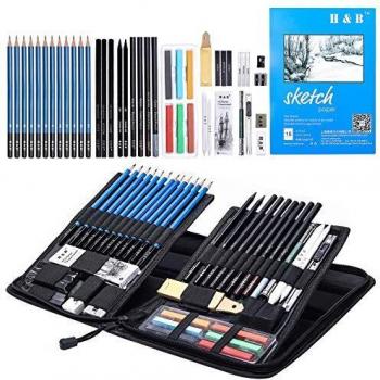 H&B Lápices de bocetos de Set Kit de dibujo de artistas en caja de cremallera con boceto, todos los accesorios diversos y de arte para su pintura