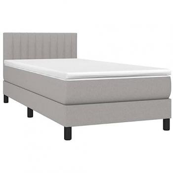 Cama box spring colchón y luces LED tela gris claro 90x190 cm