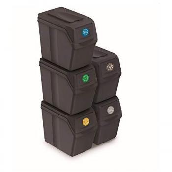 Juego de 5 cubos de reciclaje Prosperplast Sortibox de plástico en color antracita, volumen total 100L, marca PROSPERPLAST