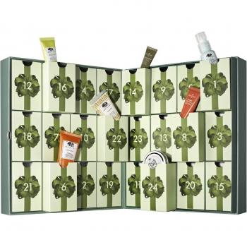 Calendario de Adviento Origins - Holiday Advent Calendar: incluye una selección de productos de cuidado de la piel, como limpiadores, hidratantes y mascarillas; presenta un diseño festivo con 24 compartimentos para cada día hasta Navidad; ideal para