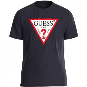 Camiseta de algodón azul con logo triángulo Guess, cuello redondo, slim fit, XXL