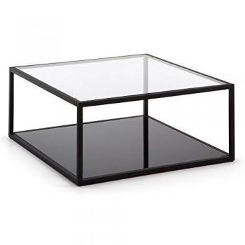 Kave Home - Mesa de Centro Blackhill Negra Cuadrada 80 x 80 cm de Cristal Templado y Estructura de Acero