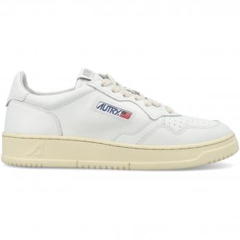 AUTRY Men's Medalist Low Leather Trainer in White, Size 10 US (EU Size 43), Male, Sneakers with Logo Patch