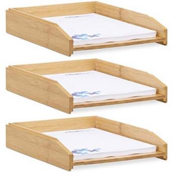 Bandejas de Correo Apilables de Bambú para Escritorio, 3 Unidades, DIN A4, 6 x 25 x 33 cm, Marrón Natural