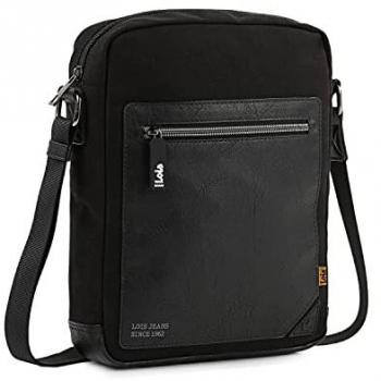 Bolso Bandolera Ajustable para Hombre Lois - Porta Tablet, Casual, Poliéster y Polipiel, Negro