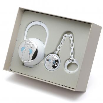 Set de porta chupete y pinza de chupete Querubín azul de Pedro Durán