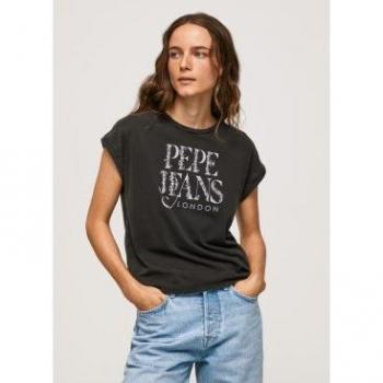 Camiseta Mujer Pepe Jeans Logo Floral - Negro