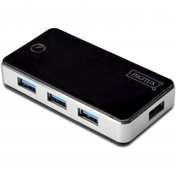 DIGITUS USB-Hub - 4 Puertos - USB 3.0 de Alta Velocidad - 5 GBit/s - Plug&Play - Cable de conexión 66 cm - Negro