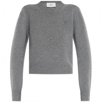 Ami Paris Women's Ami De Coeur Cashmere Sweater in Grey | Size Medium | FKS057