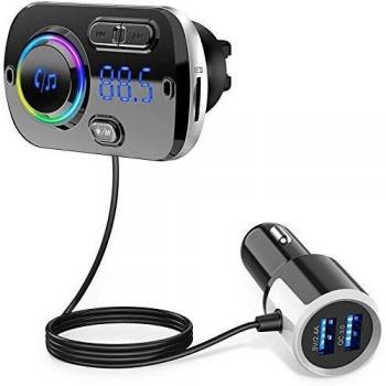 Transmisor FM inalámbrico Bluetooth 5.0 QC3 para coche con cargador USB y AUX